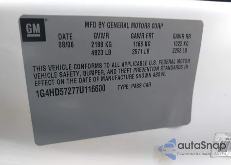 2007 Buick Lucerne Cxl из США, поврежденный, VIN 1G4HD57277U116600